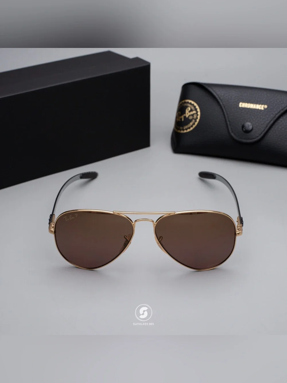 Ray-Ban Chromance Aviator Sunglasses Gold Brown Polarized Carbon Fiber RB8317CH